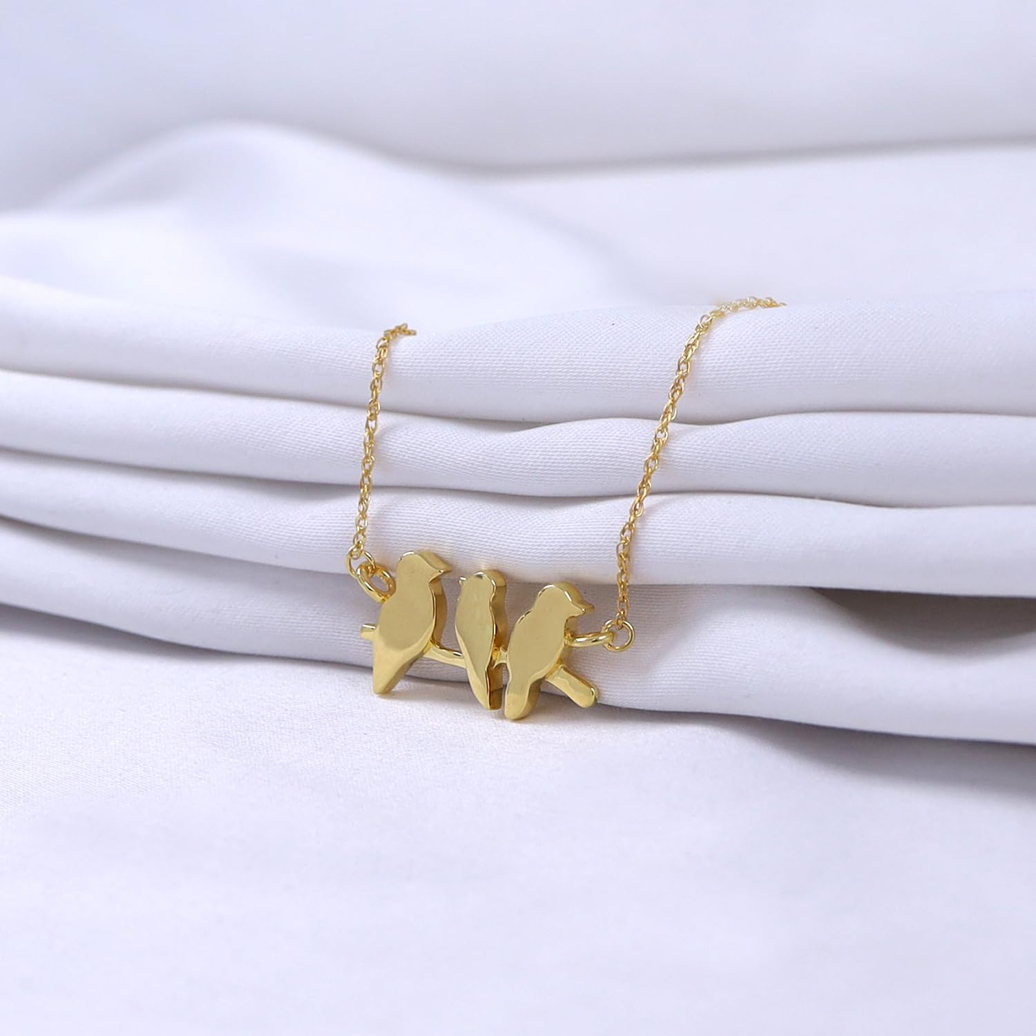 3-Mini Bird Pendant Necklace For Women In 14K Gold Plated Sterling Silver Plain Jewelry Along With 18" Rope Chain Gift For Her - Image 5