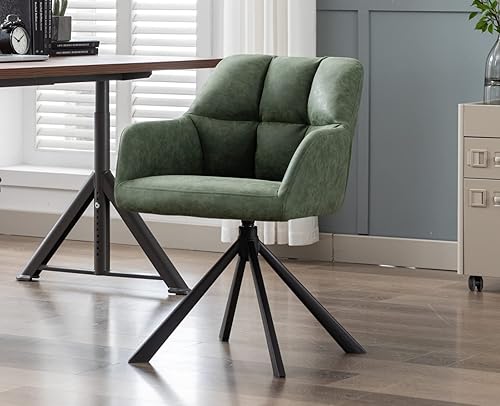 EALSON Cómoda silla de escritorio de cuero, moderna silla de trabajo para computadora, sin ruedas, giratoria, con respaldo medio, para sala de