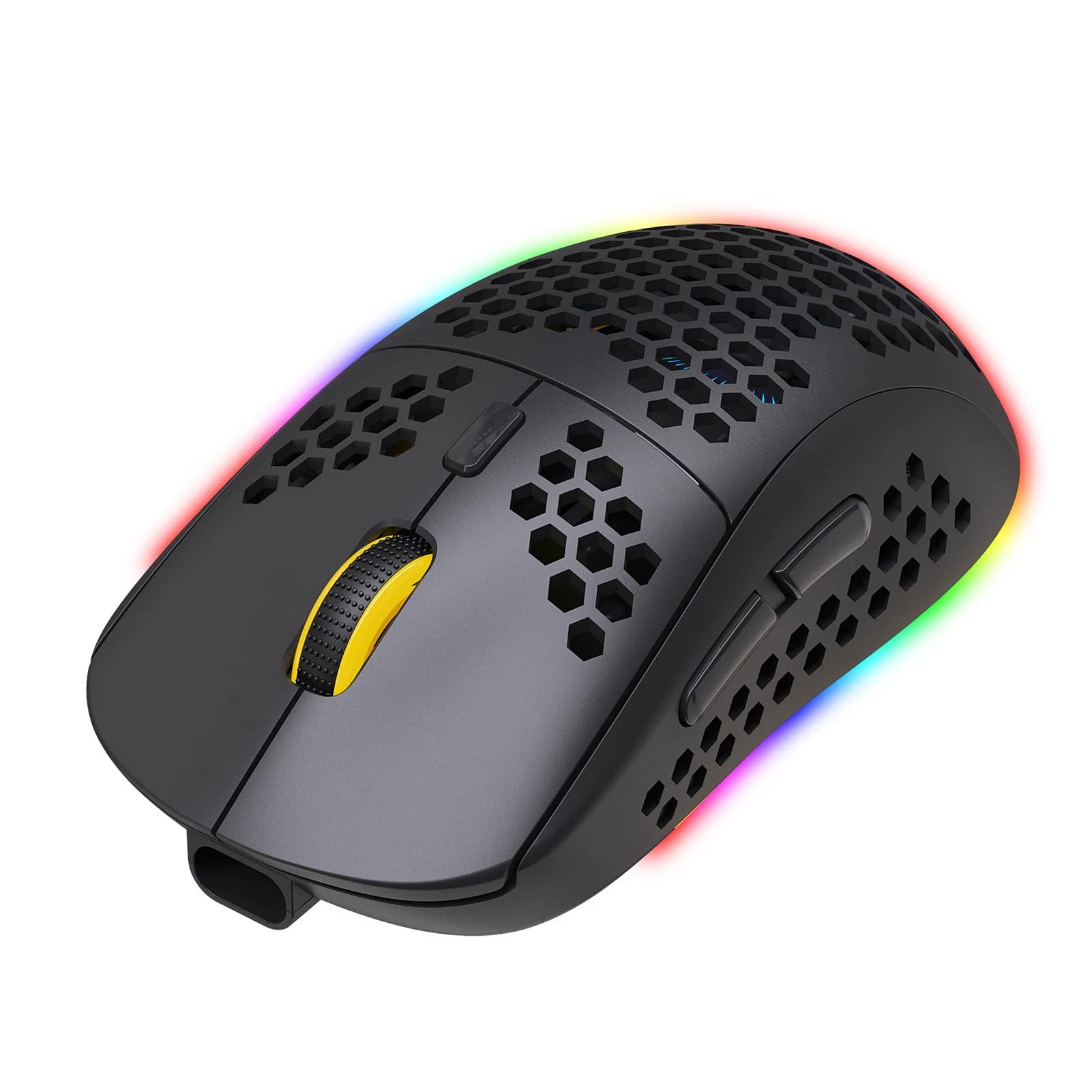HXSJ T90 Three Mode Wireless Mouse BT 3.0 + 5.0 + 2.4G Wireless Charging Mouse RGB Lighting with Adjustable DPI Black