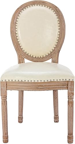 Miniatura 6 de Nrizc Juego de 4 sillas de comedor de campo francés, sillas de comedor de cuero con respaldo redondo, patas de madera maciza, sillas laterales
