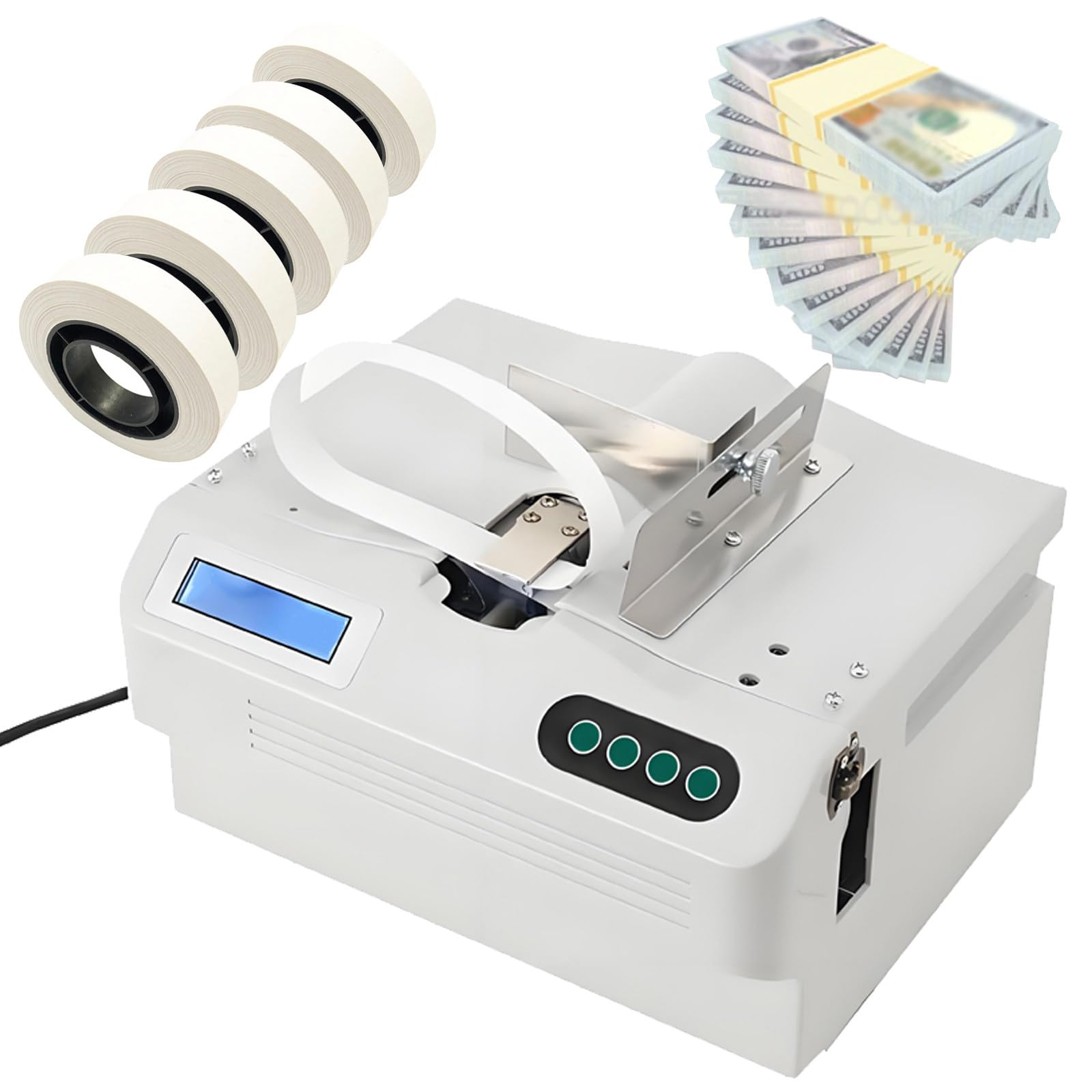 Banknote Binding Machine with Adjustable Strapping Tape Length, Intelligent Money Packer with 5 Rolls Strapping Tape, Automatic Bundling Machine