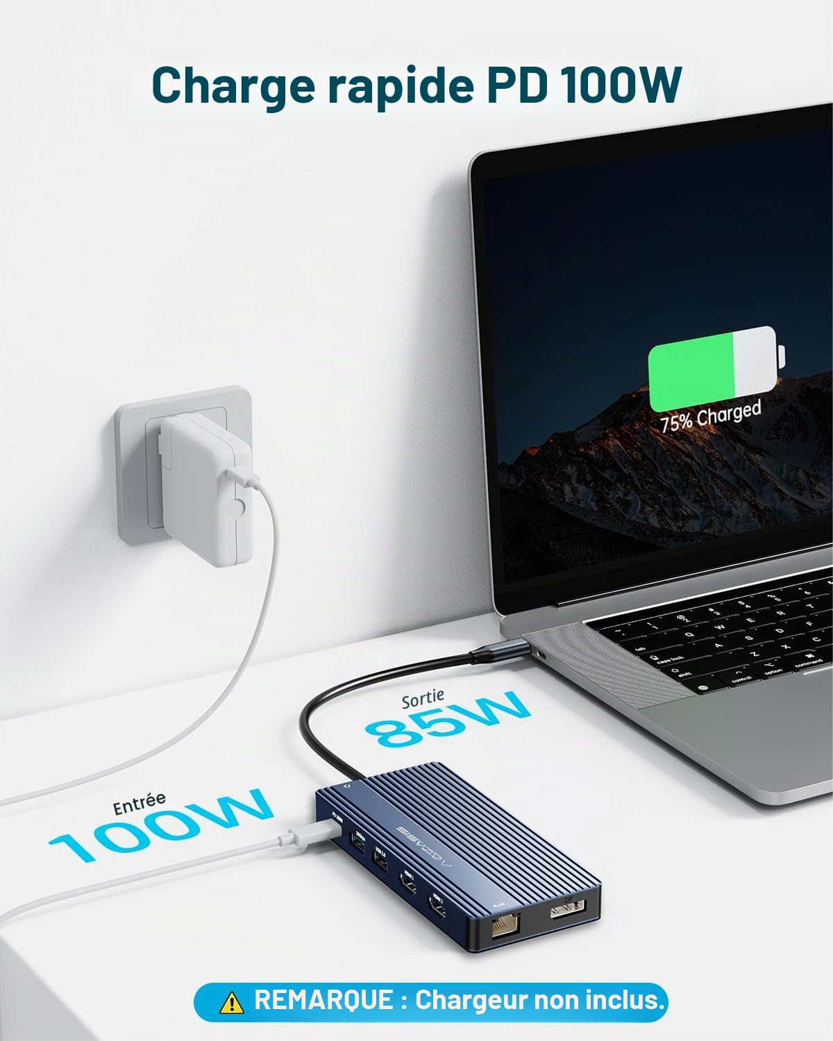 Station d'accueil USB C avec Double HDMI, Station d’Accueil pour Ordinateur Portable avec Triple Affichage, avec 2 HDMI + DP, 10Gbps USB-C, 100W PD, SD/TF- pour MacBook, Dell, Lenovo, Surface