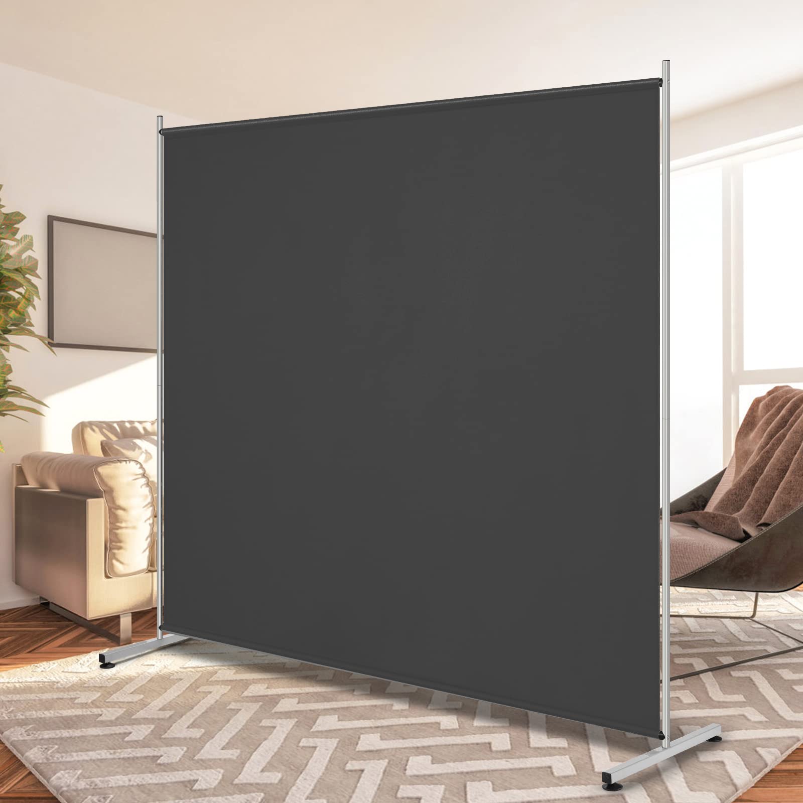 Photo 1 of RANTILA Single Large Panel Room Divider, Privacy Screen for Office, Partition Separators, Freestanding Divider 71''W x 71''H, Black Black 1 Large Panel