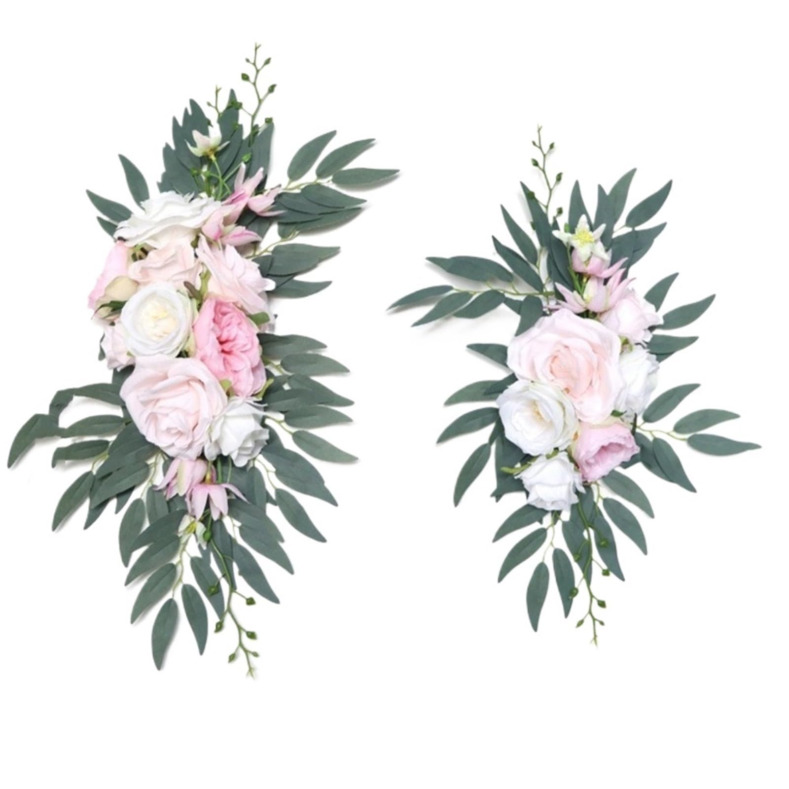 MOHUIED Artificial Floral Swags 2Pcs Boho Artificial Wedding Arch Flowers DIY Eucalyptus Garland Drapes Welcome Sign Floral for Ceremony Backdrop, Fireplace and Door Decor(Light Pink)