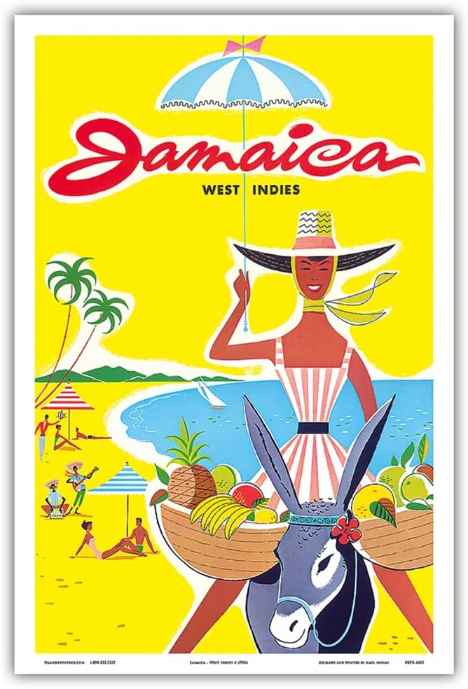 Pacifica Island Art Jamaica - West Indies - Caribbean - Jamaican Beach Fruit Vendor on Donkey - Vintage World Travel Poster c.1950s - Master Print 12" x 18" PRTB4325