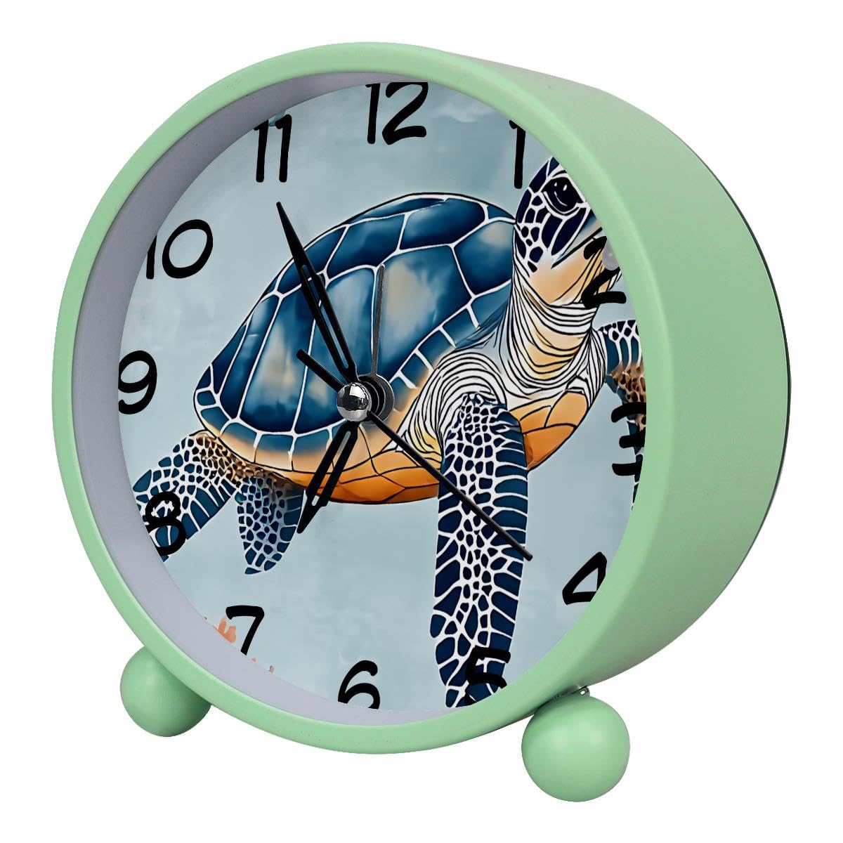 Luoweisi Analog Alarm Clock Turtle, Silent Non-Ticking with Night Light, Battery Operated, Round Desk Alarm Clock for Office, Bedroom, Elderly, Adults, Children, Student Gifts