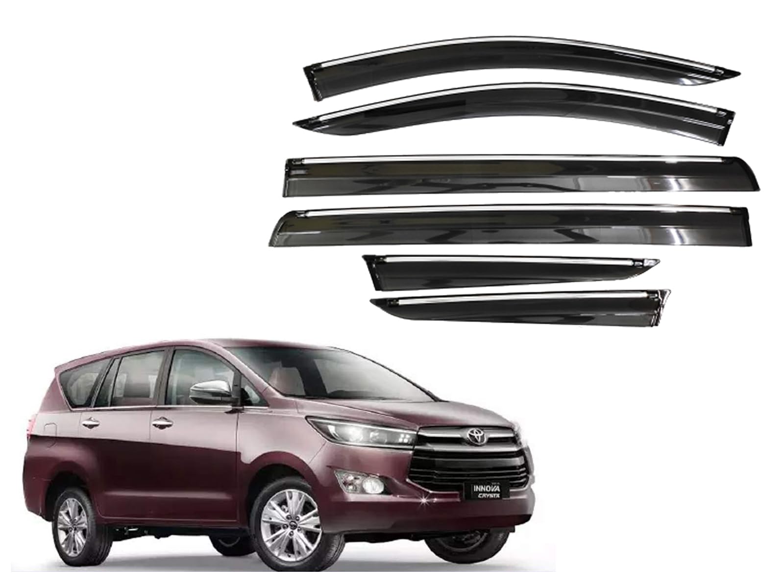 CAR SAAZ Unbreakable Chrome Line Door Visor for Innova Crysta (2016-2020)(Set of 6Pcs) | Rain Guard | Wind Deflector