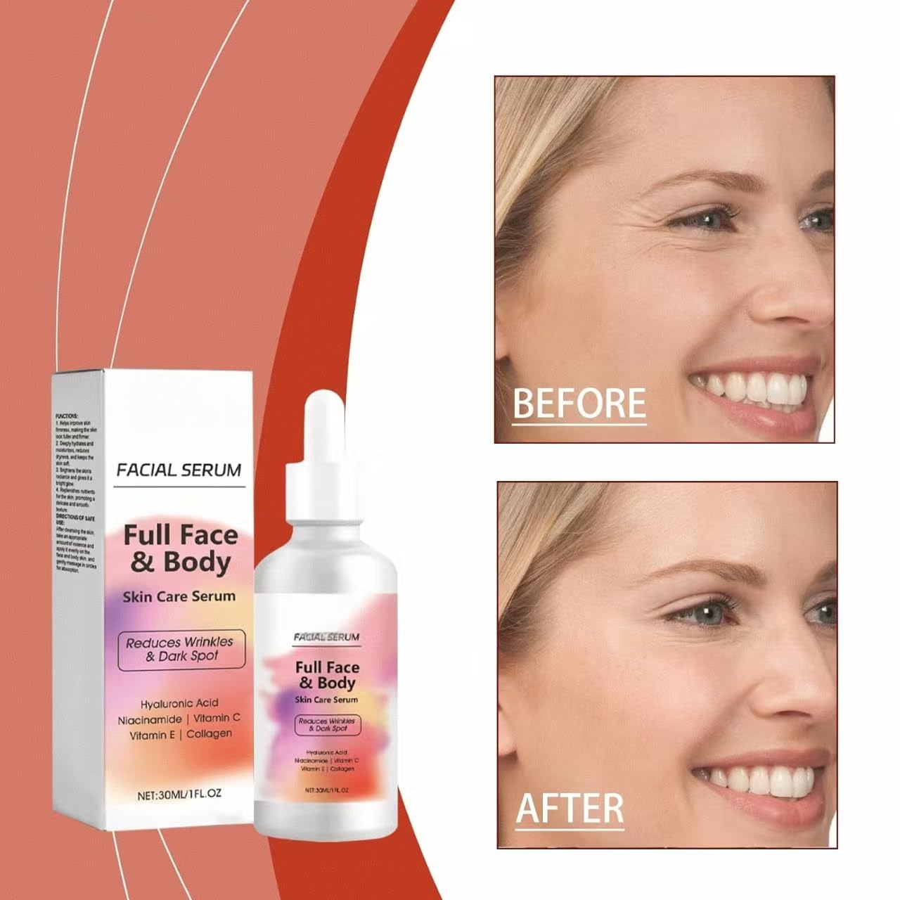 Serum witaminowe Finones Skin do twarzy i ciała, 5 w 1, serum ujędrniające przeciwzmarszczkowe, liftingująca esencja ujędrniająca, pomagająca zredukować widoczność zmarszczek, ciemnych plam,2PCS