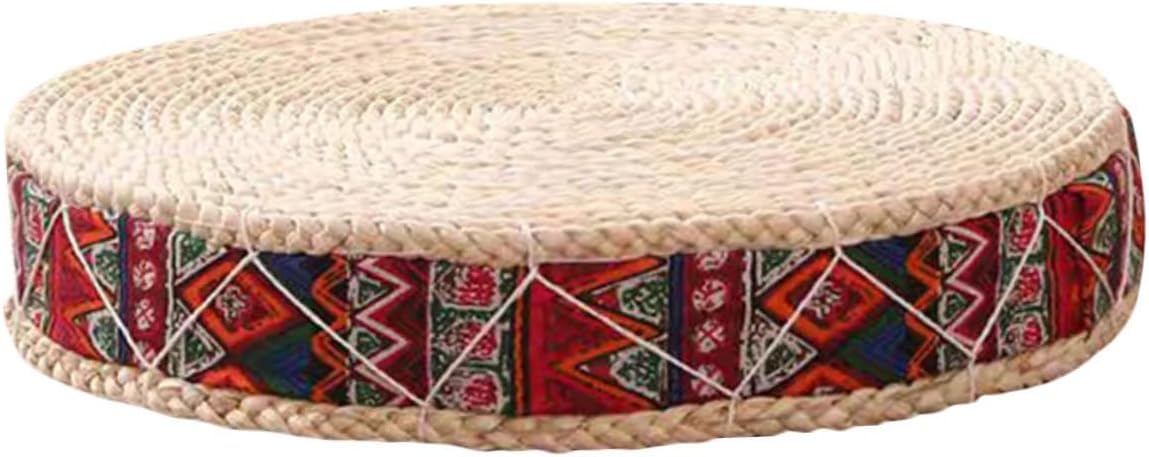 Straw Woven Floor Seat Cushion 30cm Diameter X 7cm Height Japanese Tatami Meditation Pillow Bohemian Red Round Floor Pad for Adult Sitting and Outdoor Patio Use
