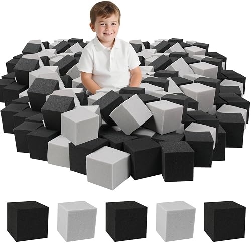 48PCS Foam Cubes 5''x5''x5''- Foam Pit Blocks Set, Soft Stacking Blocks for Indoor Games,Trampolines, Gymnastics, Parkour & Action Sport (Light Grey and Black)
