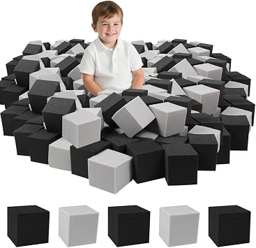48PCS Foam Cubes 5"x5"x5"- Foam Pit Blocks Set, Soft Stacking Blocks for Indoor Games,Trampolines, Gymnastics, Parkour & Action Sport Light Grey and Black