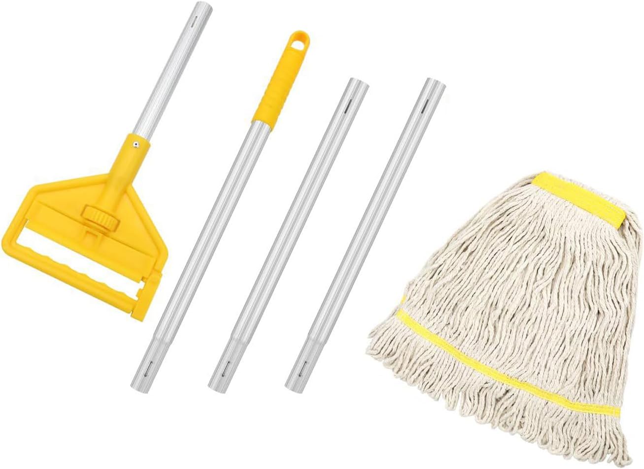 Efficient Cotton String Mop for Wood Floor Heavy Duty Absorbent Cleaning Tool with Ergonomic Handle Easy Storage Cotton String Mop High Absorption