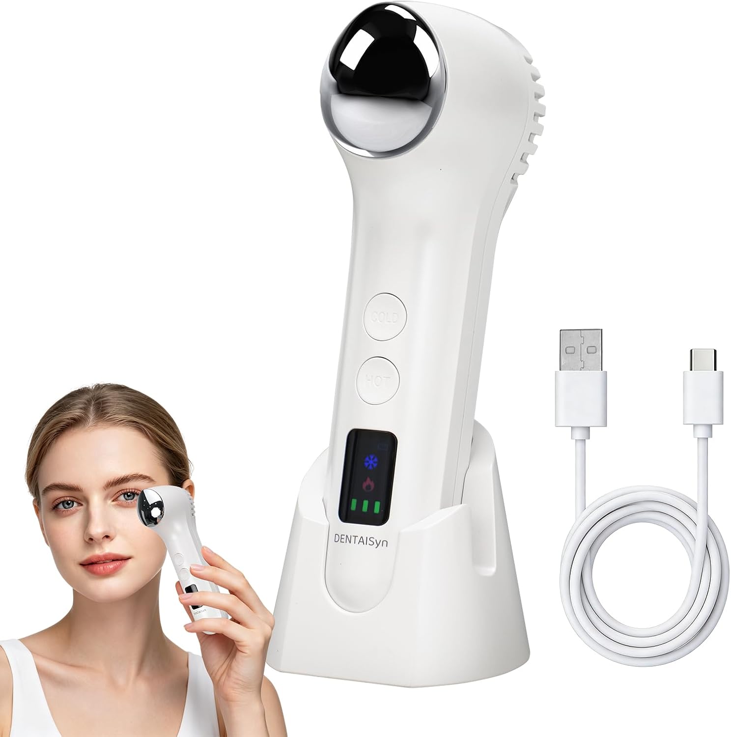 Depuffing Wand with Cold and Heat, 2 in1 Eye and Face Depuffer for Puffiness and Dark Circles, Heated Eye Wand and Ice Roller for Face, Portable Facial Massager for Skincare at Home and Travel