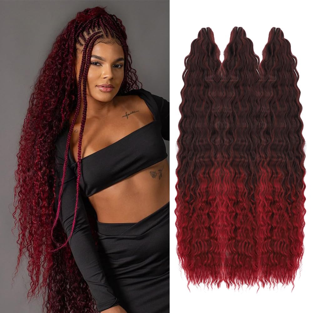 3 packs of Black & burgundy ombré braiding hair Amazon.com : Msloosily Ombre Braiding Hair Pre Stretched 1b  main image 3