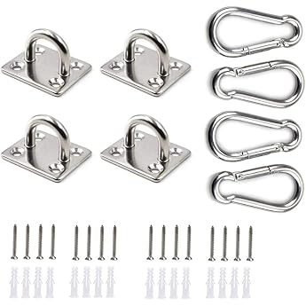 Homper Stainless Steel Carabiner and Stainless Steel Eye Plate with Eyelet Stainless Steel Cover Plate Eye Plates for Awning/Wall Mounting Ceiling Attachment Wall Hooks Ceiling Hooks silver
