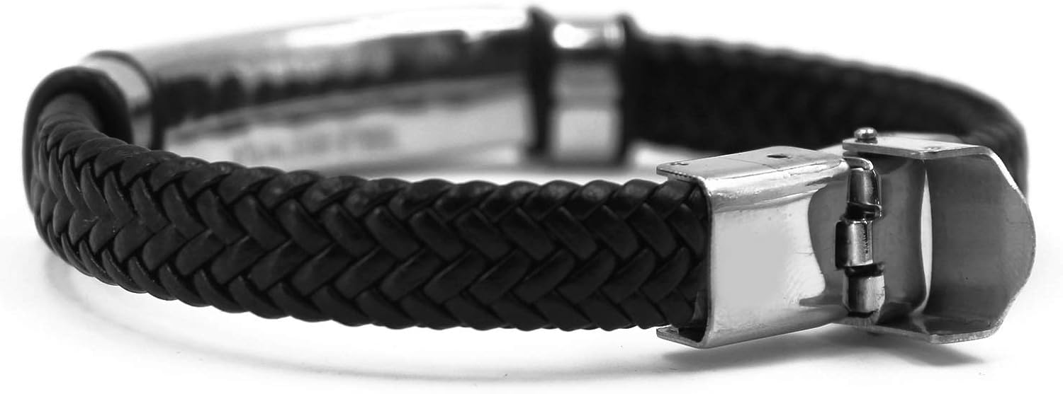 Kigu Daddy Bracelet, Black Leather Braided Bracelet, Gifts for dad,Personalised dad Bracelet,customised Jewellery for Men - Image 4