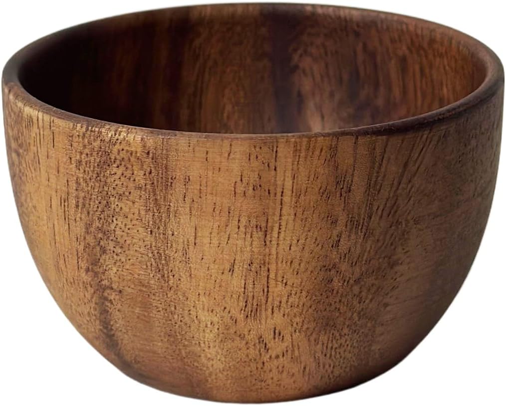 PACEKONER Handmade Wood Bowl, Acacia Wooden Japanese Style Bowl, Round Cup For Rice, Soup, Salad, Dipping, Nuts, Dessert, Ice Cream And Decoration (4 Inch)