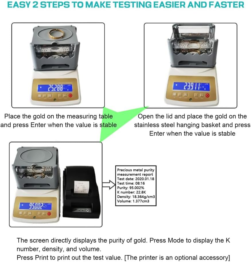 Digital Electronic Gold Purity Tester Machine, Precious Metal Densimeter Density Density Tester Karat Detector - 0.0001G/Cm3 Density Resolution,300k