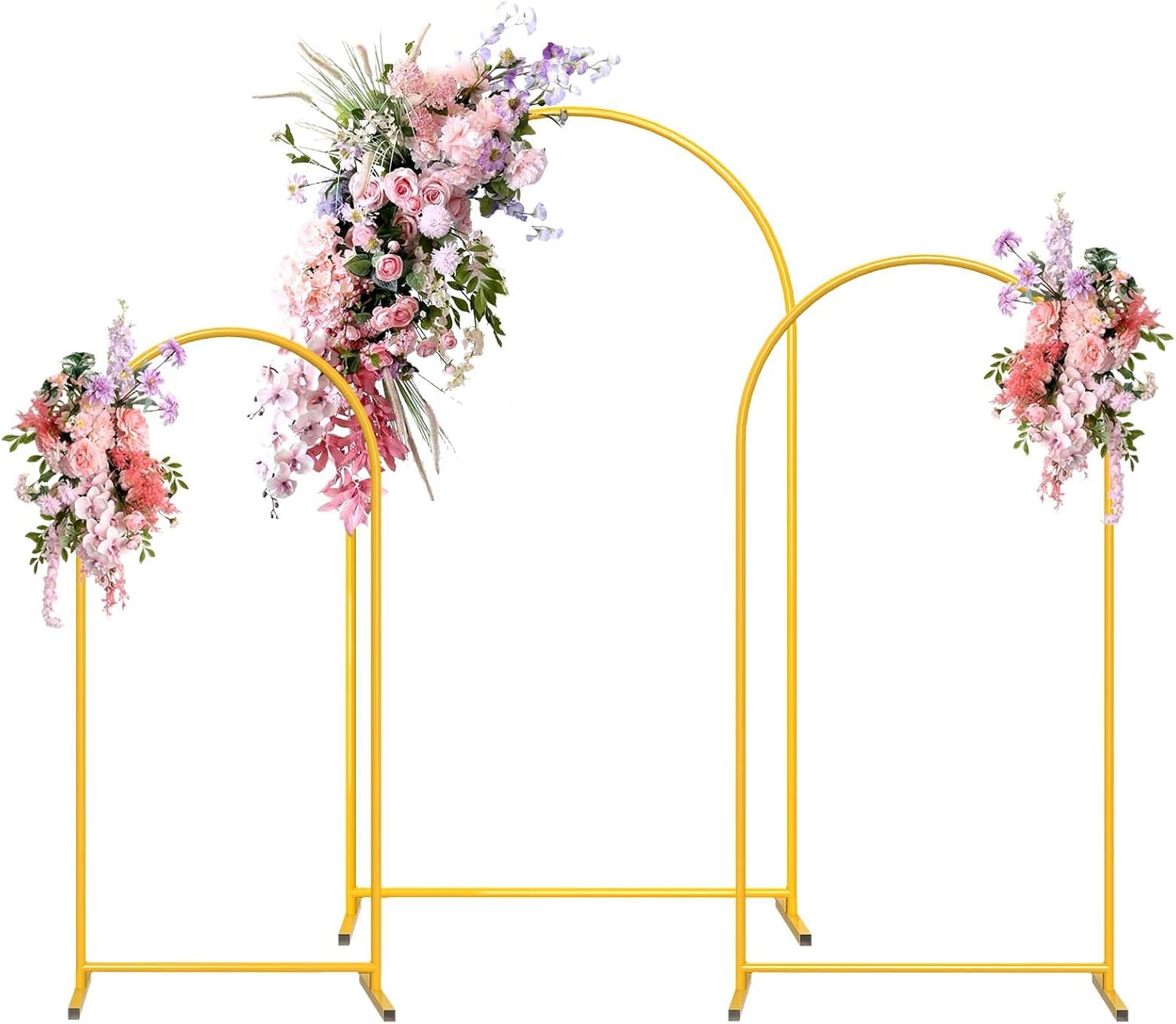Metal Arch Backdrop Stand 7.2,6.6,6FT set of 3 Gold Wedding Arch Backdrop Stand Gold Balloon Arch Stand Birthday Party Ceremony Floral Decoration 7.2FT,6.6FT,6FT