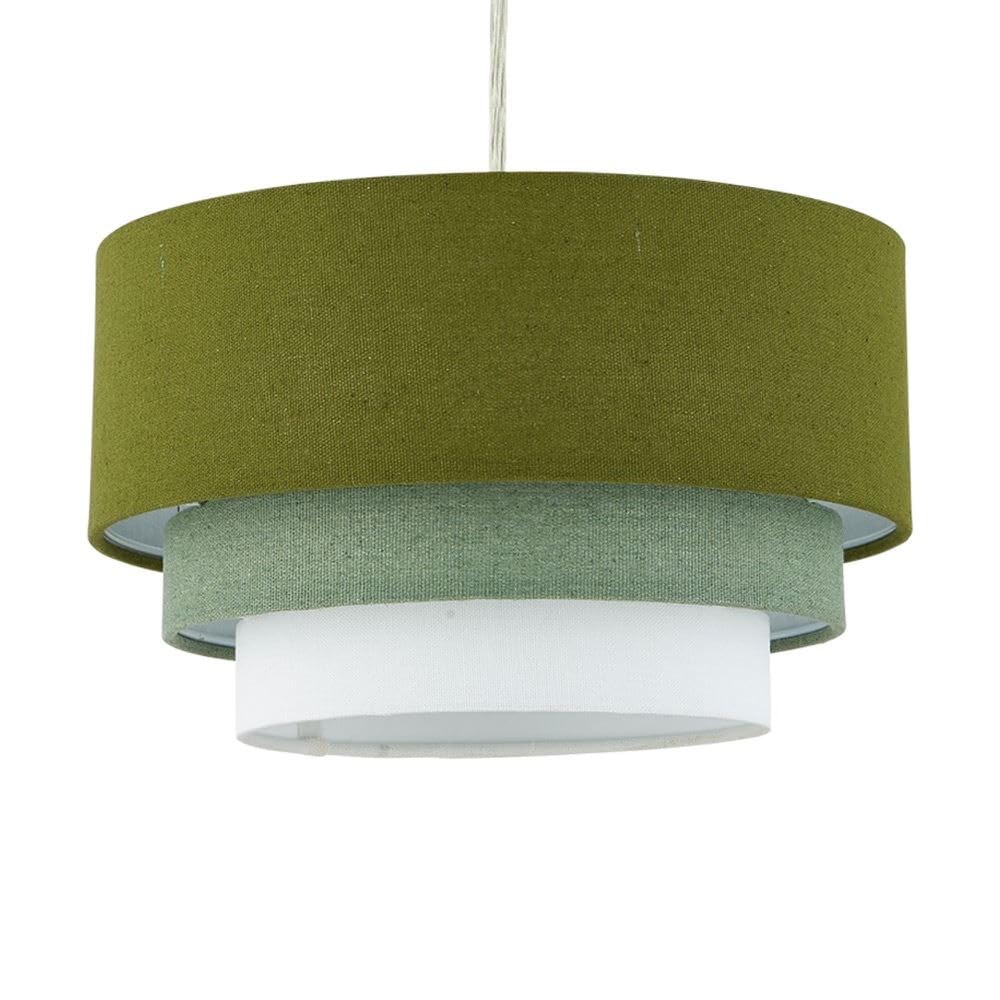 Firstchoicelighting Sage Green Modern Ceiling Light Shade, Ombre Linen, Layered Design, Easy Fit Pendant Shade For Living Room Or Bedroom