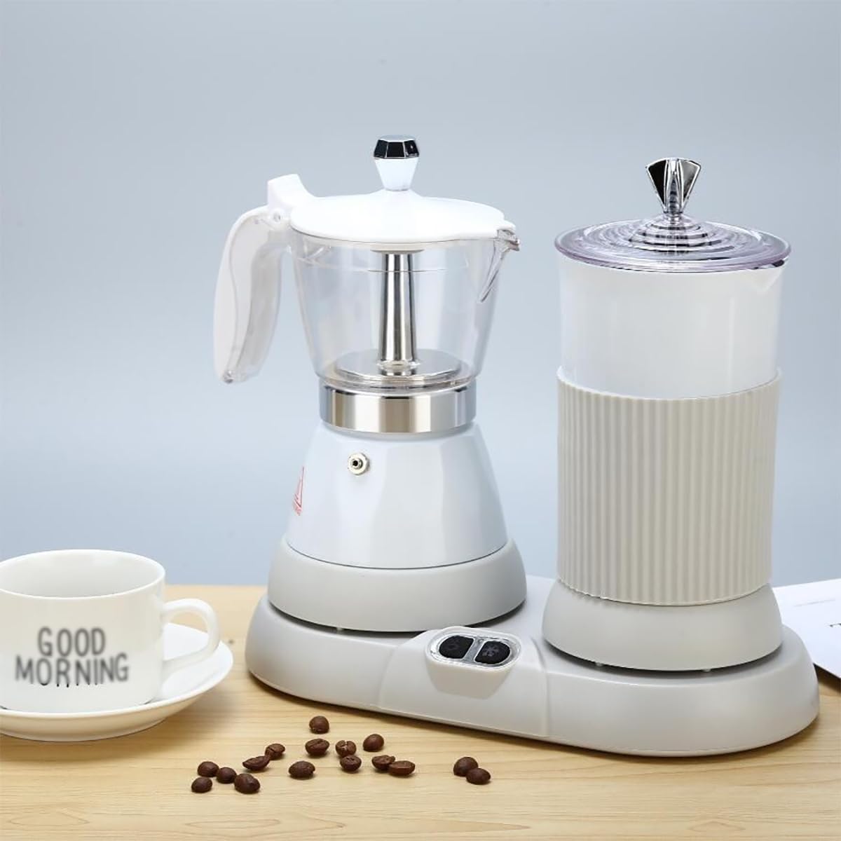 Espumador de leche, cafetera expreso eléctrica con vaporizador, minimáquina automática para espumar leche doméstica de 350 ml, control de temperatura inteligente de 55 a 60 °C, para el hogar