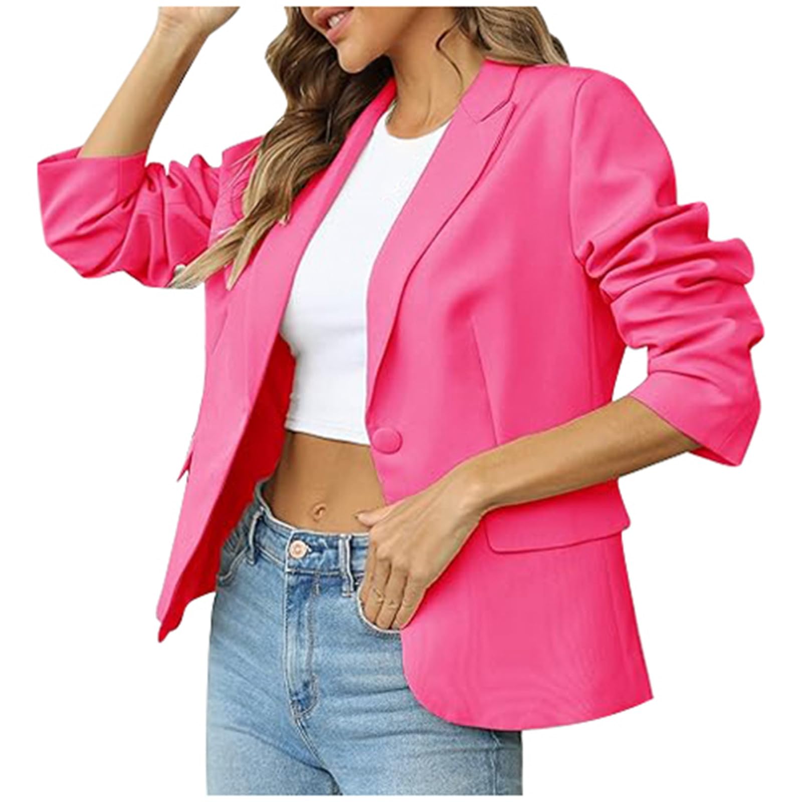 Damen Blazer Sportlich Elegant, Jackett Casual Frühling Sweatblazer, Freizeit Basic Blaser Jacke Kurzblazer Damen Festlich Einfarbig Slim Fit Open Front Blazer 80er Jahre Damen Frühjahr