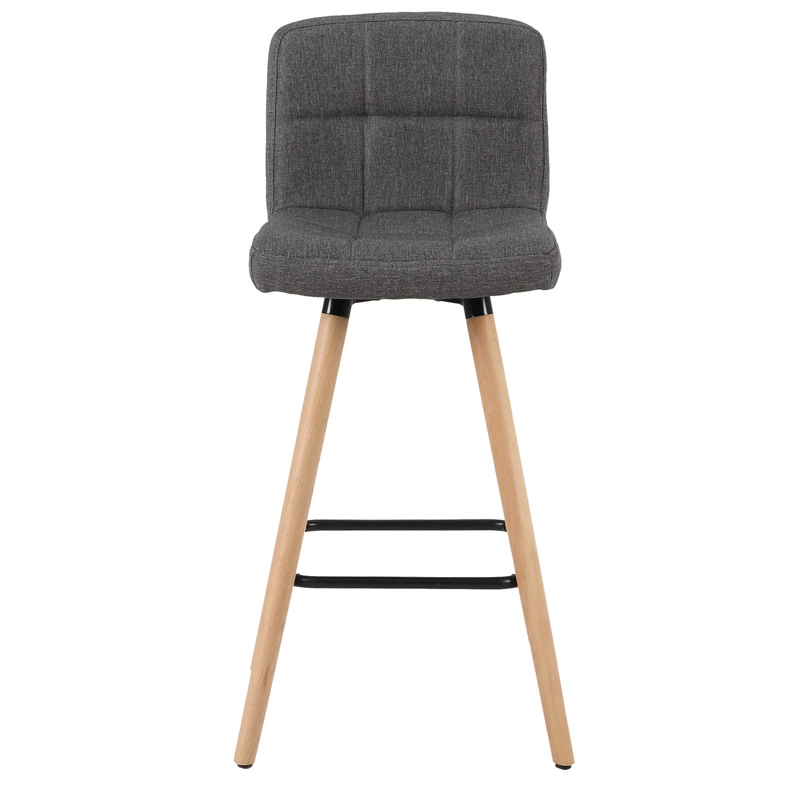 WOLTU Taburetes de Bar con Respaldo, Asiento de Lino, Gris Oscuro | Juego de 2, con Reposapies, Marco de Madera, para Cocina, Bar