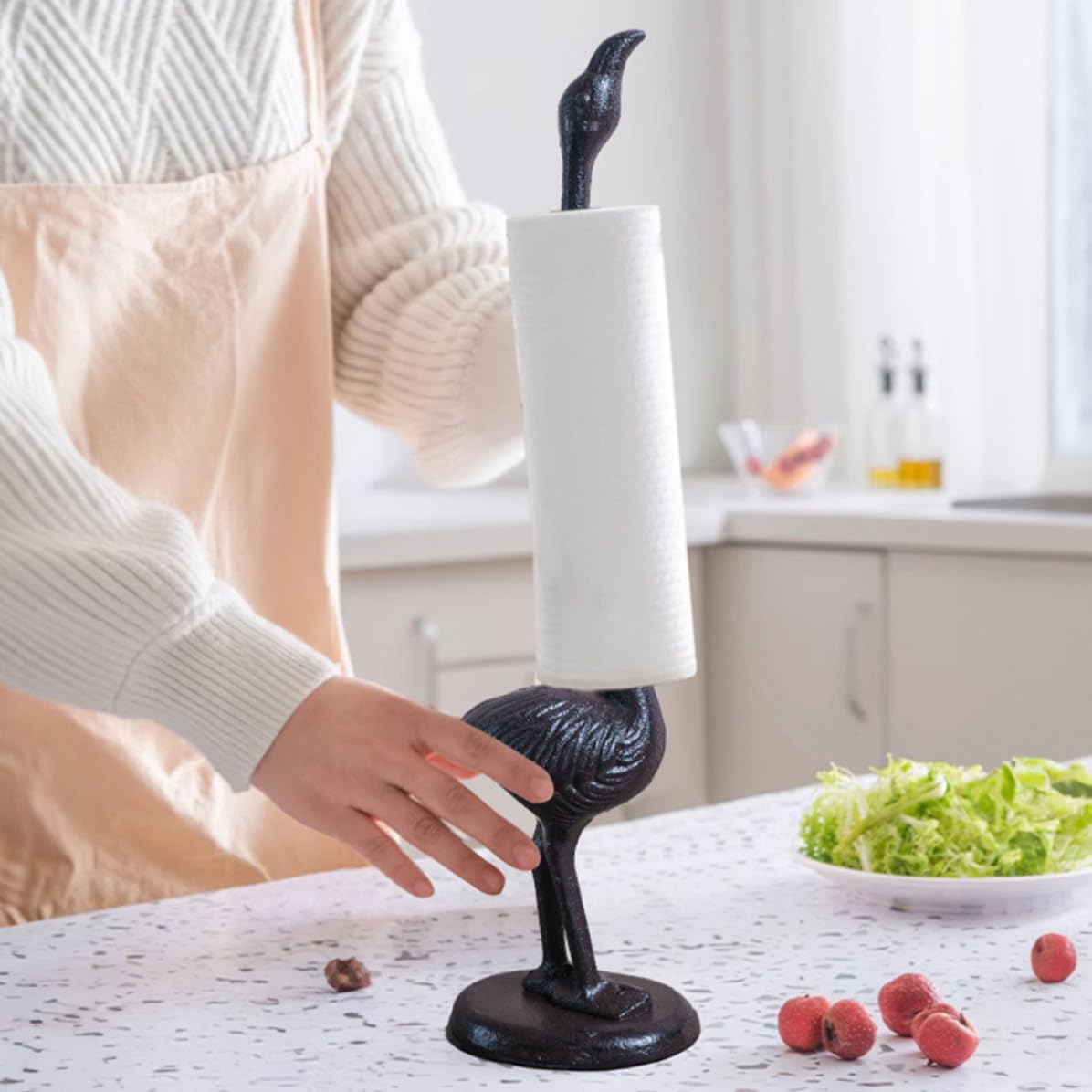 Toyvian Porta Rotolo Carta Cucina Fenicottero, Porta Carta Asciugatutto Verticale da Tavolo, Ferro Nero, Base Antiscivolo, per Cucina e Bagno