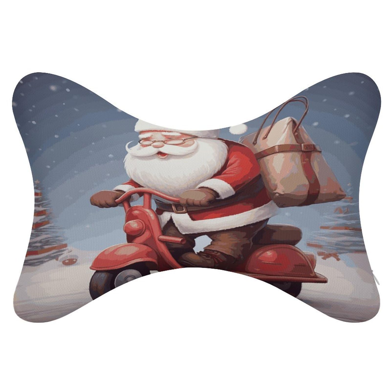 FekiLoot Santa Claus on Scooter Car Headrest Set of 2,Softness Memory Foam Car Neck Pillow with Breathable Removable Cover Car Neck Support Pillow Ergonomic for Driving, Office