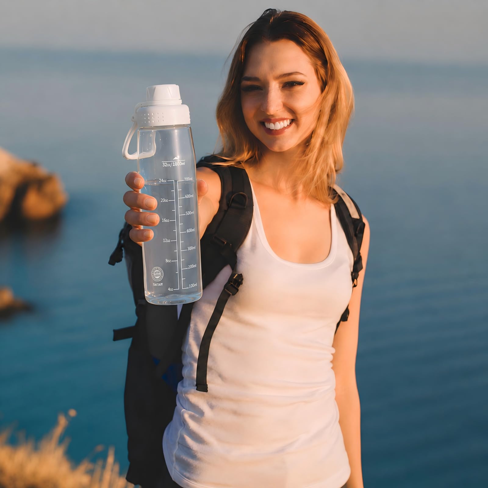 Wasserflasche, 900 ml, BPA-freier, transparenter Tritan-Kunststoff, schneller Auslaufdeckel, breite Öffnung und auslaufsicheres Design, Wander-Wasserflaschen, geeignet für Reisen, Outdoor