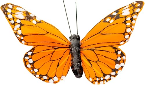 Miniatura 8 de YCHTEWY - Decoración de mariposa monarca, juego de 12 decoraciones de mariposa de plumas con clip, 3.75", naranja..