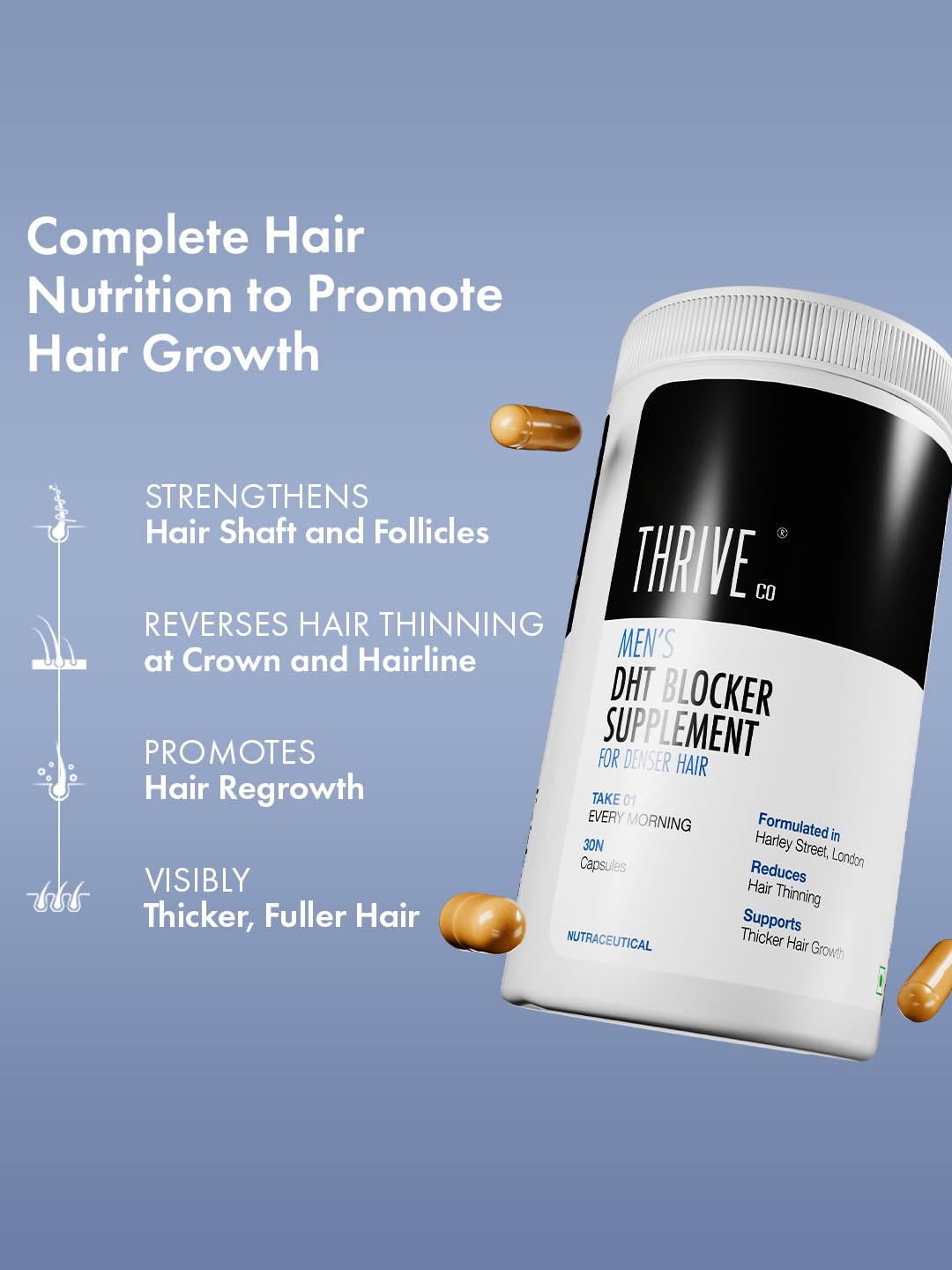 ThriveCo DHT Blocker with Biotin Tablets for Hair Growth, 30 Capsules | Hair Loss Treatment with Biotin, Ashwagandha & Zinc | Reduces Baldness, supports Hair Growth, Scalp & Skin Health for Men — Amazon image 3