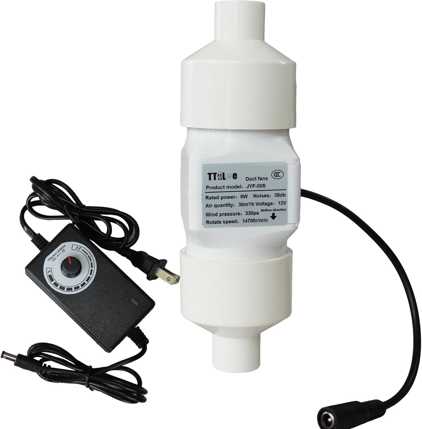 12V 2in Duct Exhaust Fan with Adjustable Speed 6W Ventilation Fan with Duct Interface Booster Fan for Bathroom Kitchen Garage(Interface 25mm)