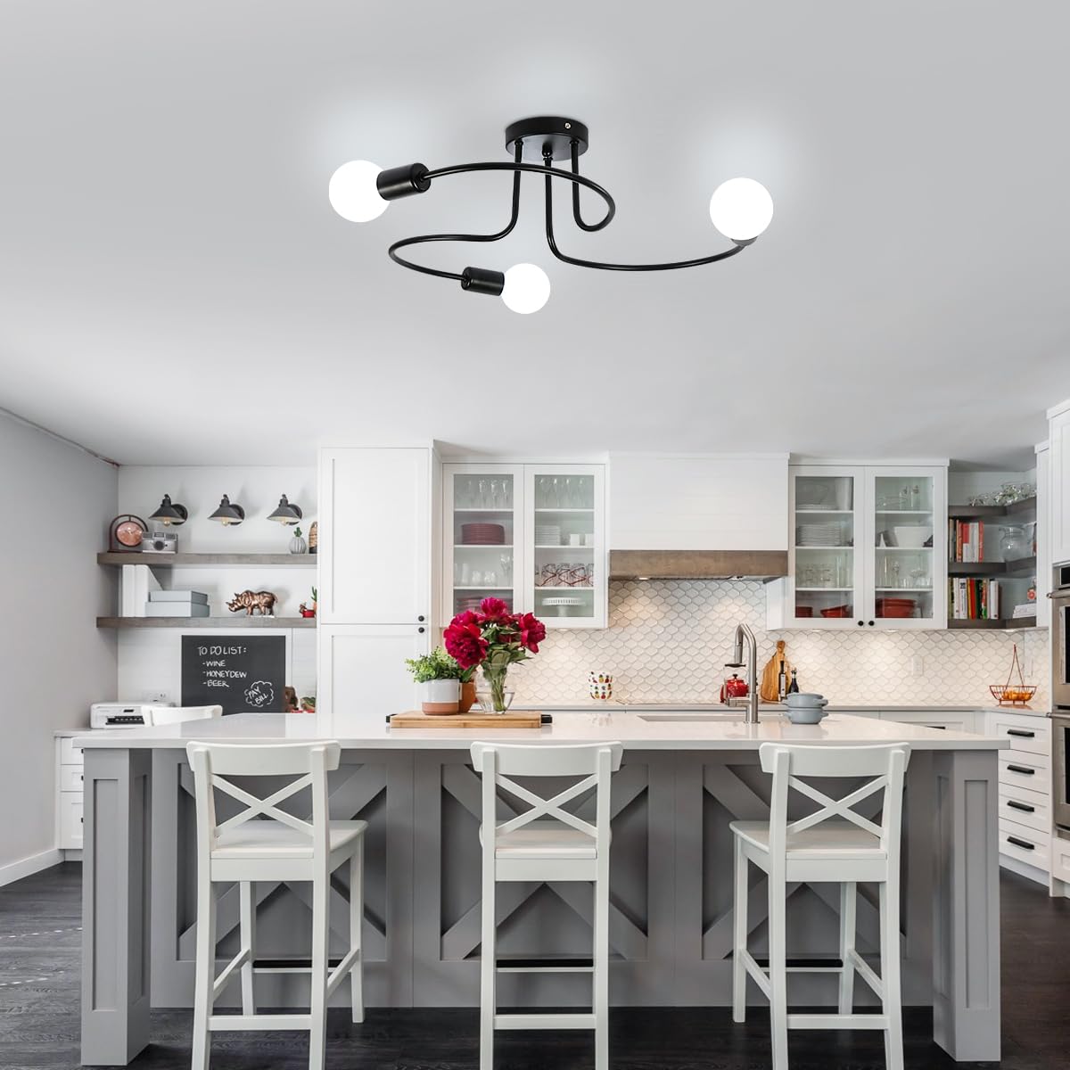 Vintage Lampada da Soffitto, Industriale Plafoniera E27 in Metallo Nera, 3 Luci Lampadario da Soffitto Moderno per Soggiorno Camera da Letto, Cucina (senza lampadine)