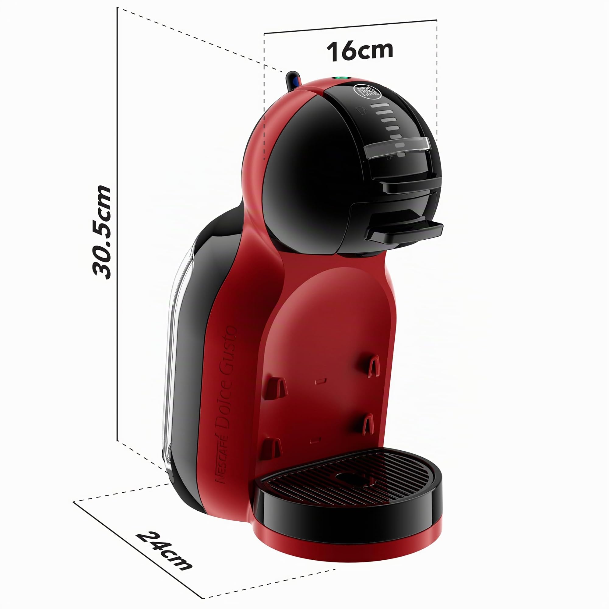 Krups Nescafé Dolce Gusto Mini Me Cafetera de cápsulas con 15 bares de presión, capacidad 0.8 L, bebidas frías o calientes, Play&Select, Thermoblock, 35 tipos café, Negra-Roja, KP123HAS