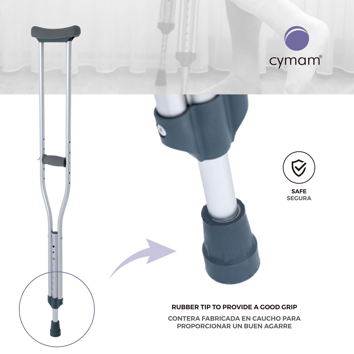 Muletas Axilares Anatómicas – Pack de 2 Unidades - Talla M (113–133 cm) - Aluminio Resistente, Regulables en Altura con Almohadilla Axilar de Caucho