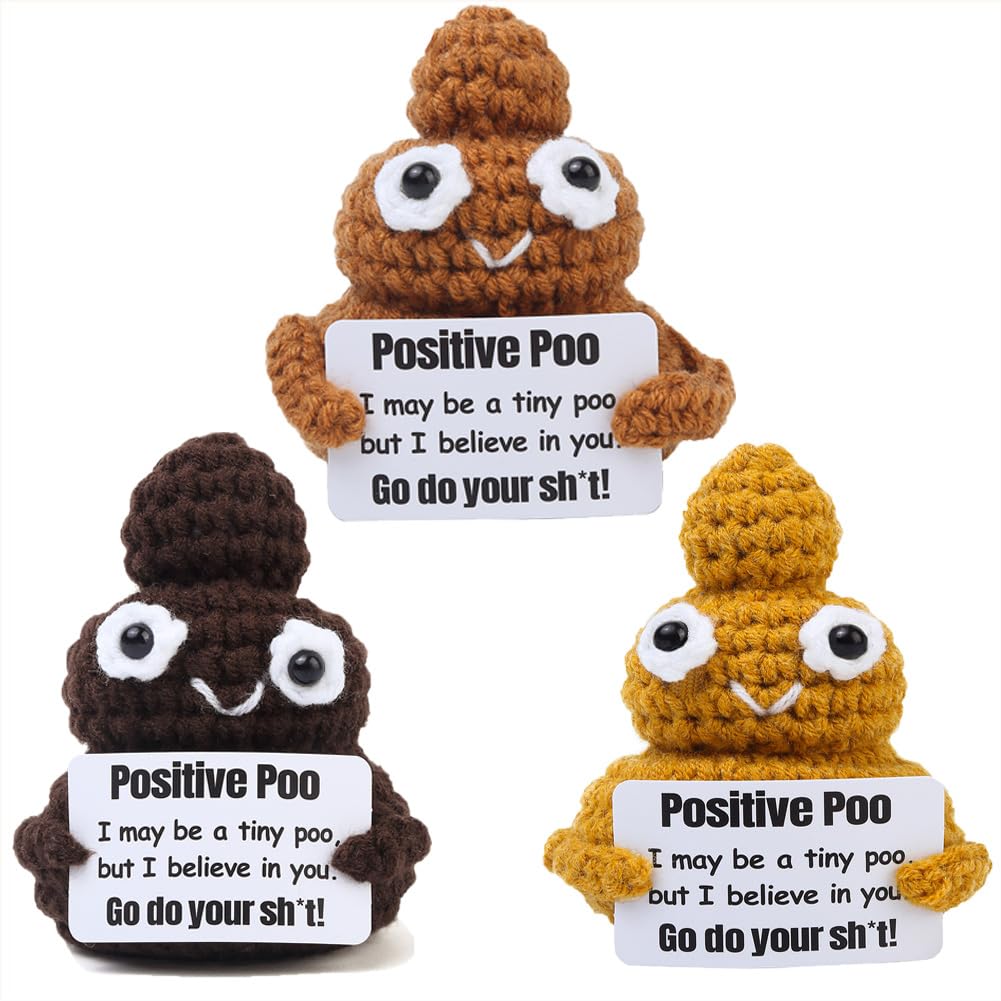 Positive Poop- Funny Gag Gifts for Brother, Dad, Best Friends, Coworkers, Teen Boy, Cute Crochet Poo Home Office Decor Stocking Stuffers-3 Pack