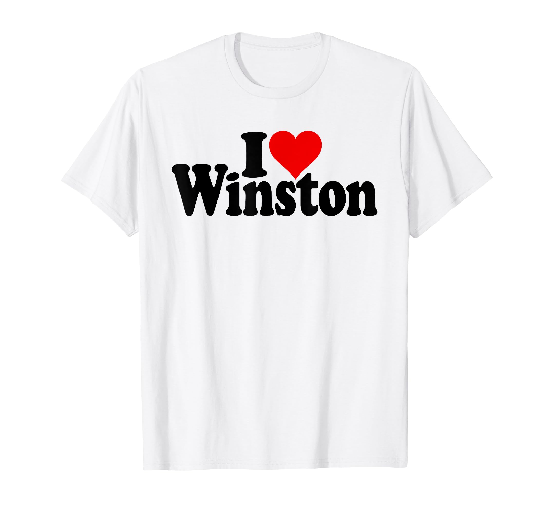 I LOVE HEART WINSTON NAME ON A TEE T-Shirt by LOVE OF WINSTON HEART NAME TEES – Black, Model 2HM30TSDFFS