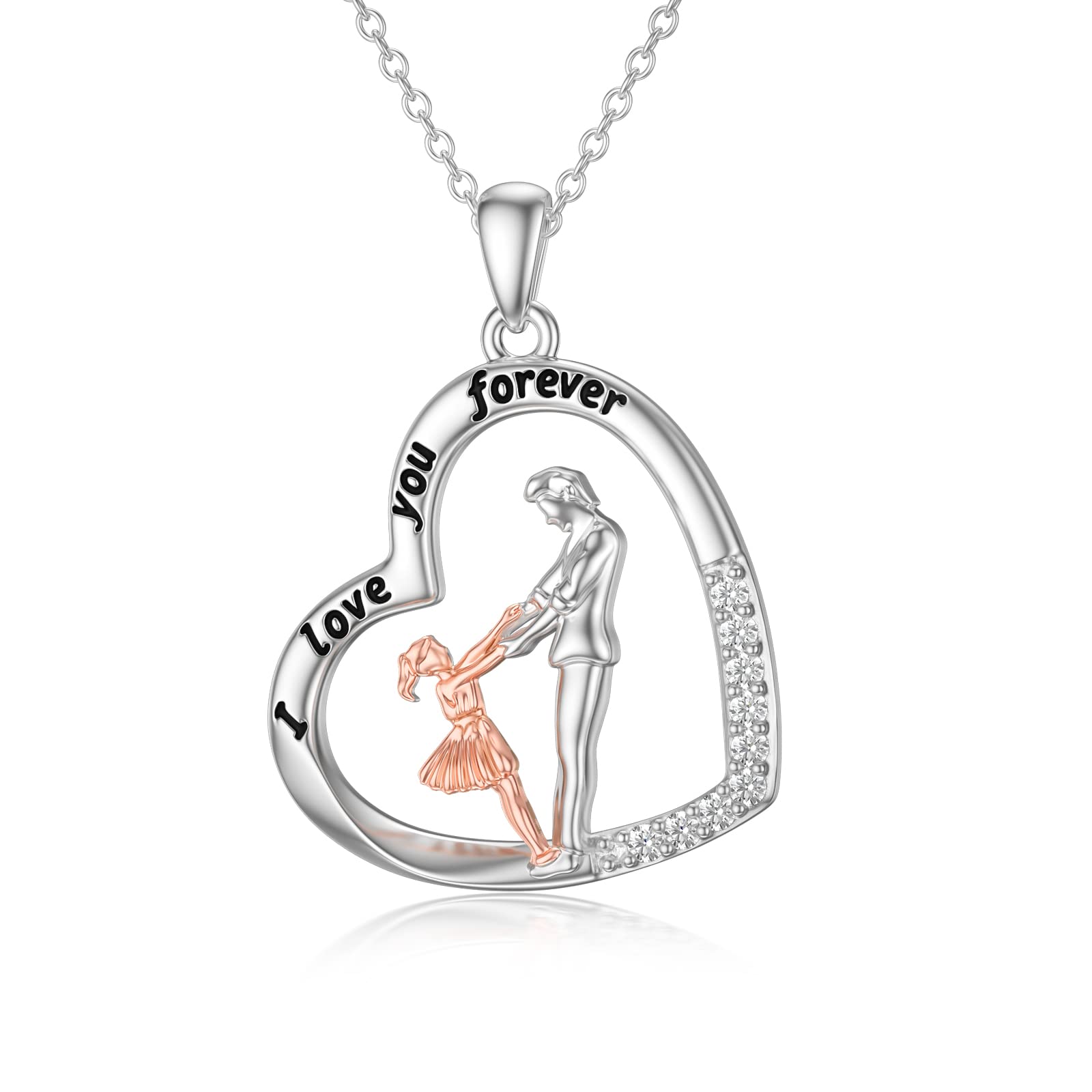 ROMANTICWORK Father Daughter Necklace Sterling Silver from Dad I Love You Forever Heart Pendant Jewellery Birthday Gifts for Girls