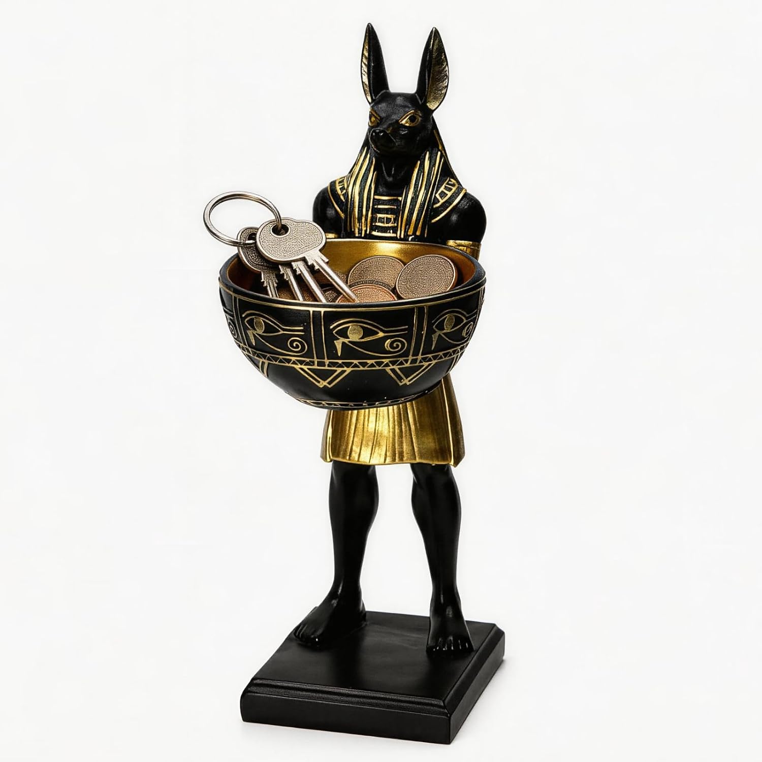 Anubis Statue with Bowl, Resin Egyptian Decor Figurine for Home, Ancient Egypt Desktop Ornament, Collectible Egyptian Gods Decor for Gifts & Display