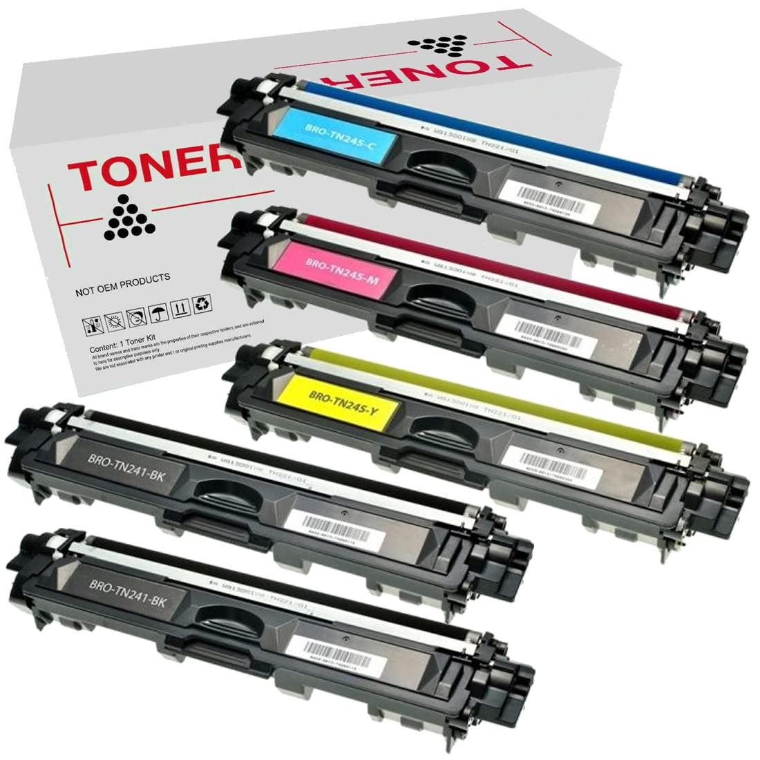 TN241 / TN245 Pack 5 Cartuchos de Toner Compatible con Brother DCP-9020CDW HL-3140CW HL-3150CDW HL-3170CDW MFC-9140CDN MFC-9330CDW MFC-9340CDW