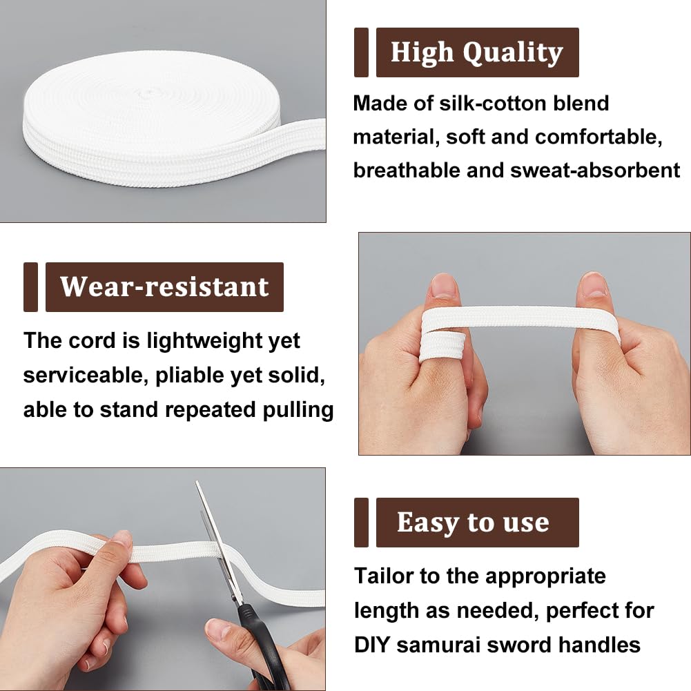 OLYCRAFT 5m White Ito Sageo Wrapping Cord 12mm Wide Imitation Leather Sword Handle Cord Tsukamaki Sageo Wrapping Cords for Japanese Samurai Swords Handle Rope - Image 4