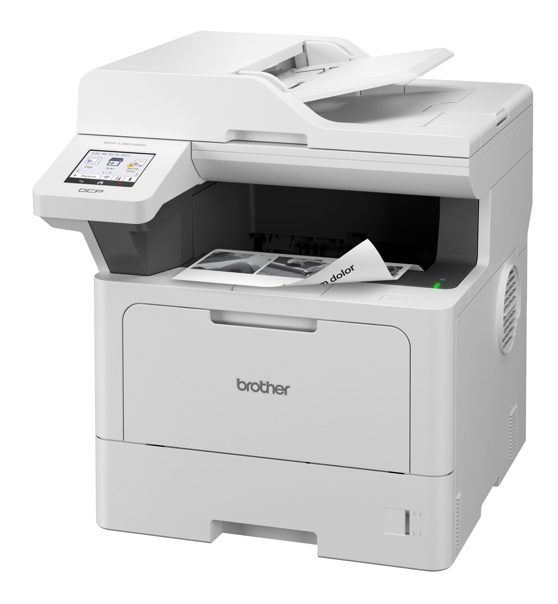 Brother DCP-L5510DW 3-in-1 Multifunktionsdrucker schwarz weiß (A4, 48 Seiten/Min., 1.200x1.200 DPI, LAN, WLAN, Duplex, 250 Blatt Papierkassette) weiß/grau