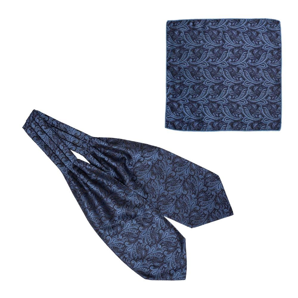 the tie hub Paisley Navy Blue Microfiber Cravat and Pocket Square Combo-picture-35