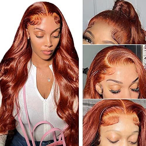 Reddish Brown Body Wave Lace Front Wigs Human Hair 13x4 Glueless HD Transparent Lace Front Wigs Human Hair Pre Plucked w