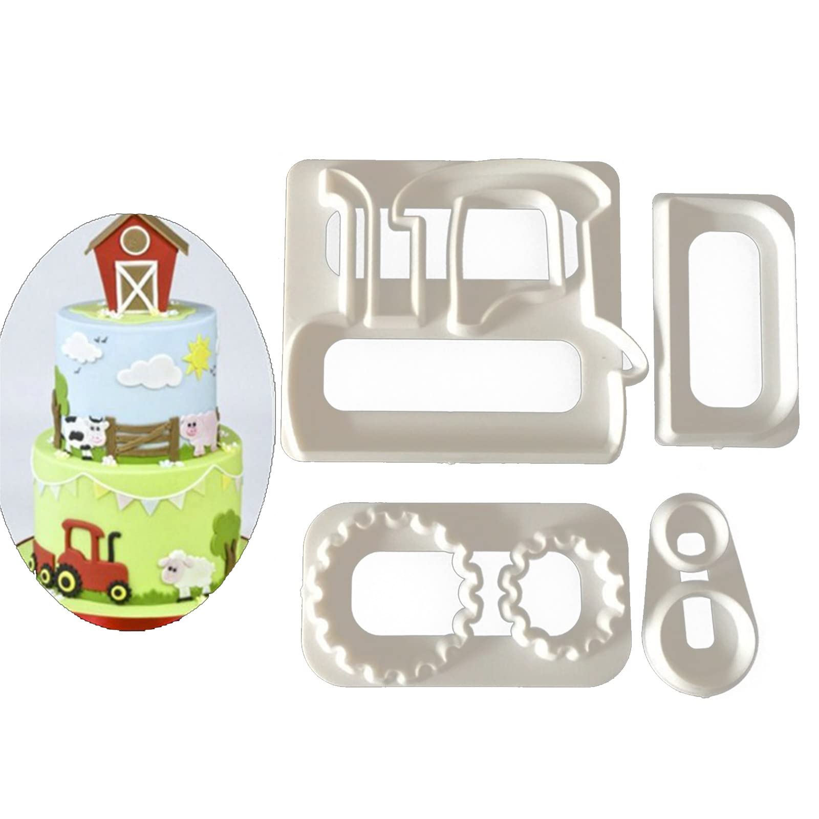 4Pcs Children Tractor Cake Decoration Printing Cookie Cutter Biscuits Mold Soap Stamp Collecting for Kitchen Baking Tool Cookie Fudge