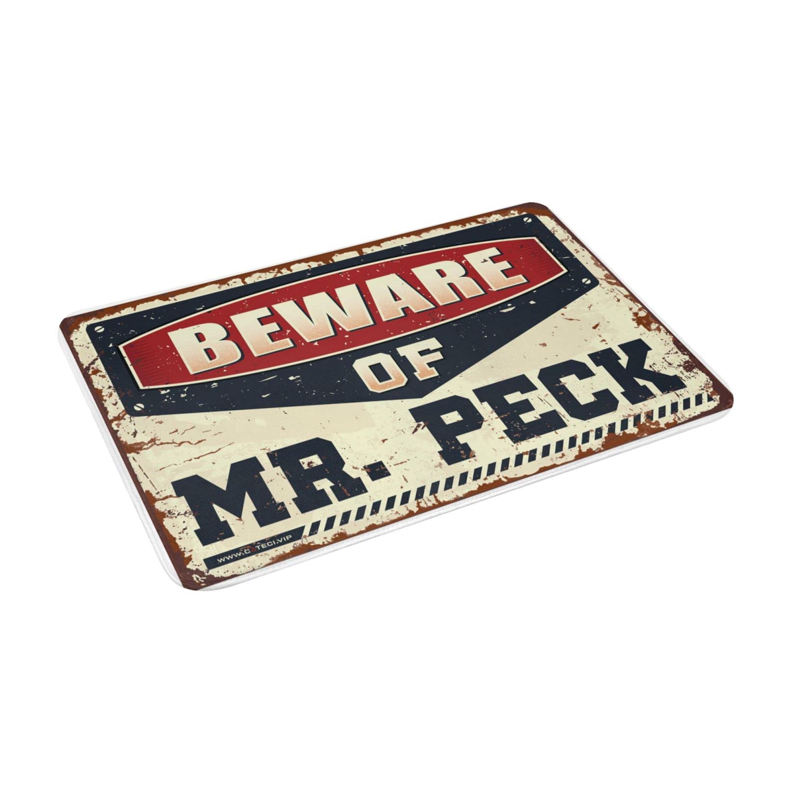 Felpudo único para entrada interior con el texto "Beware of Mr. Peck", decoración exterior para la entrada del hogar (65 x 90 cm)