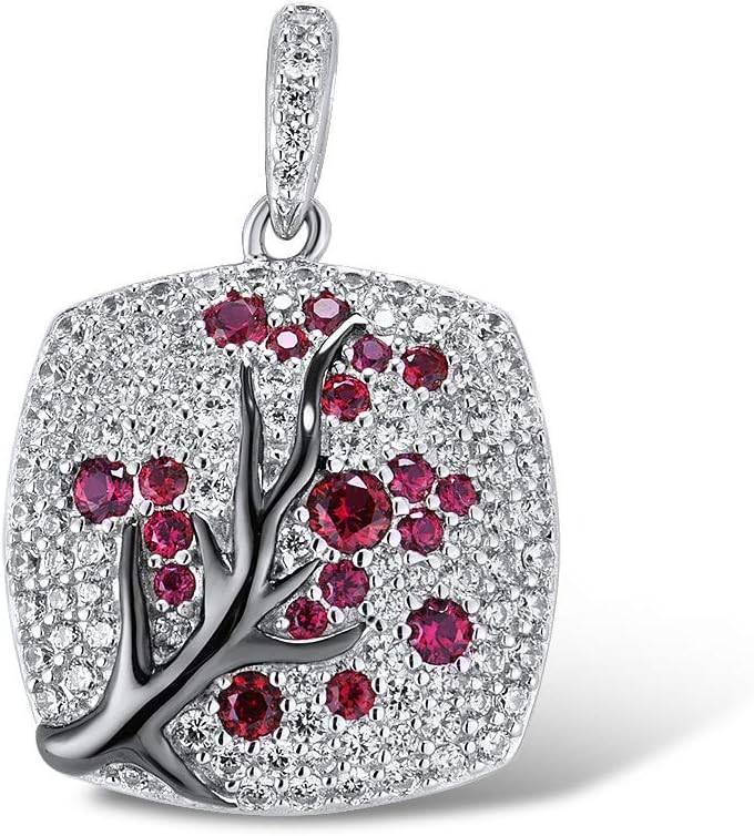 Santuzza 925 Sterling Silver Cherry Pendant Cubic Zirconia Tree Branches Pendants for Women