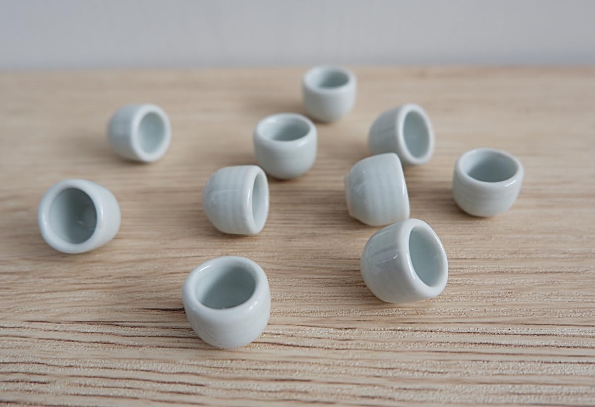 1shopforyou Mini Ceramic Japanese Style Handmade Tea Cups – Set of 10 Minimalist White Decorative Accents