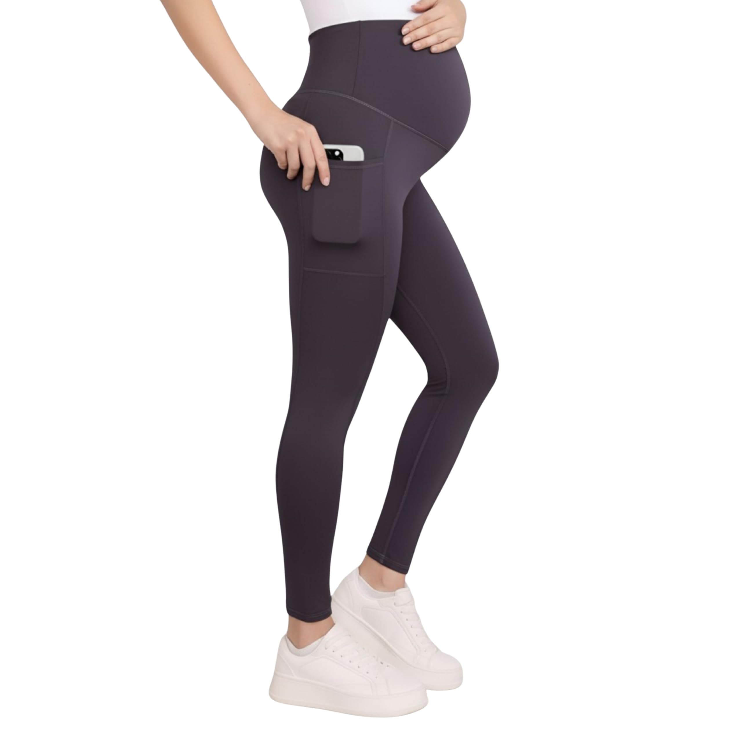 Motherhood Maternity Women's Over the Belly Workout Activewear Pregnancy Leggings with Pockets